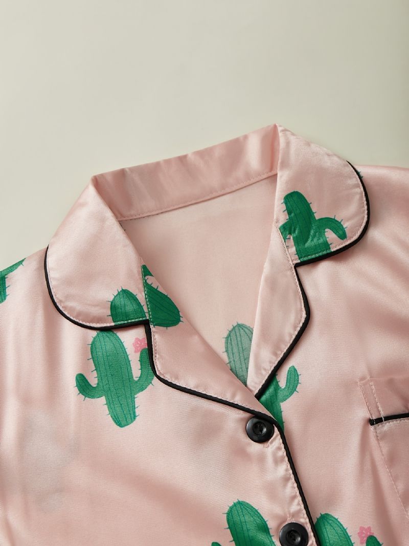 Dívčí Hedvábná Košile S Krátkým Rukávem + Šortky Sada Pyžama Dětské Oblečení S Potiskem Kaktusů