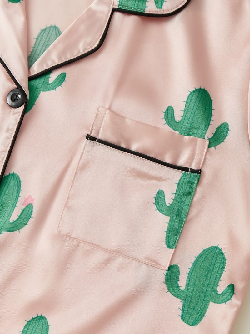 Dívčí Hedvábná Košile S Krátkým Rukávem + Šortky Sada Pyžama Dětské Oblečení S Potiskem Kaktusů