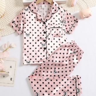 Dívčí Kalhoty Panda Print Short Sleeve Pyžama Set