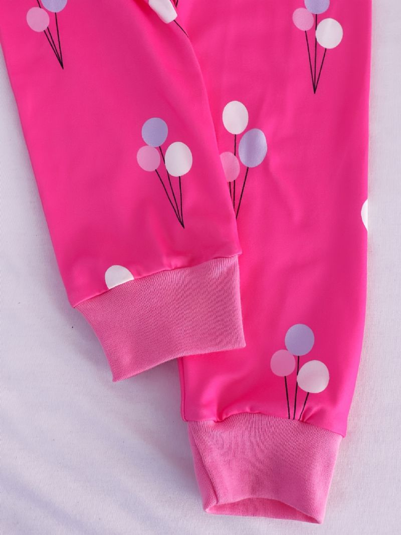 Dívčí Ležérní Růžové Kreslené Pyžamo S Potiskem Ovcí Kočky Tričko S Dlouhým Rukávem A Balónkové Kalhoty