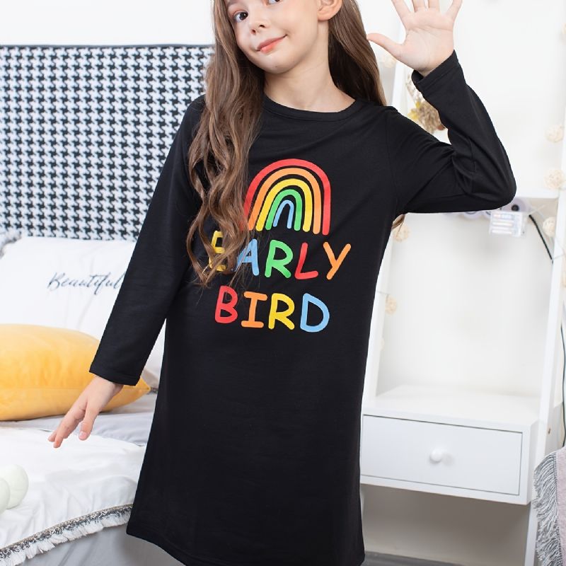 Dívčí Noční Košile Rainbow Letter Print Dětské S Dlouhým Rukávem Sleepwear Oblečení