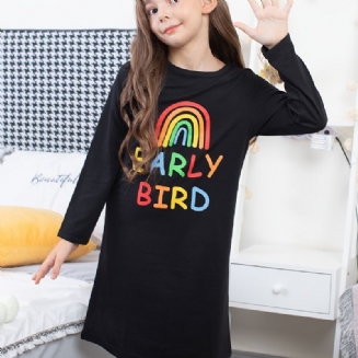 Dívčí Noční Košile Rainbow Letter Print Dětské S Dlouhým Rukávem Sleepwear Oblečení