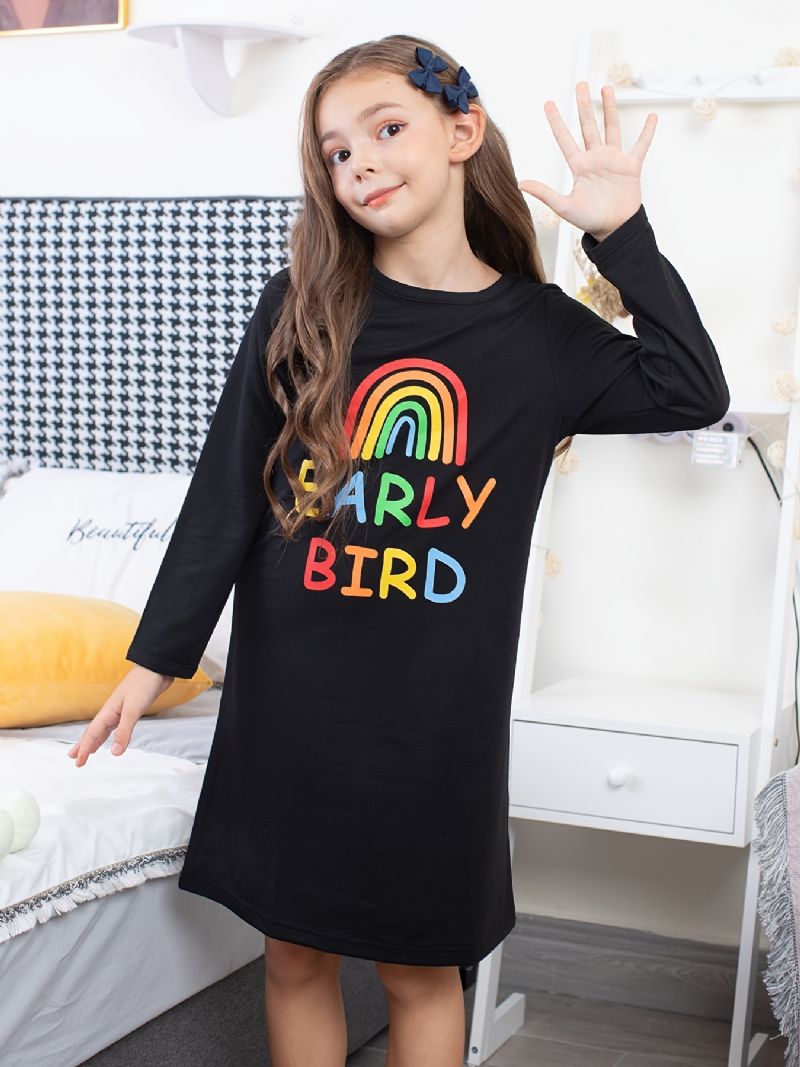 Dívčí Noční Košile Rainbow Letter Print Dětské S Dlouhým Rukávem Sleepwear Oblečení