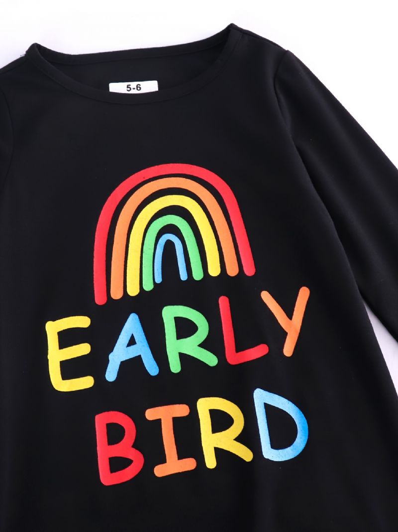 Dívčí Noční Košile Rainbow Letter Print Dětské S Dlouhým Rukávem Sleepwear Oblečení