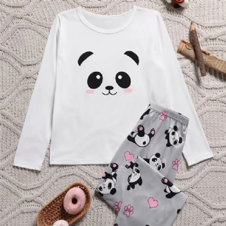 Dívčí Panda Potisk Dlouhý Rukáv Top + Kalhoty Pyžamo Set Dětské Oblečení