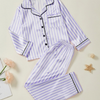 Dívčí Pruhované Pyžamo Rodinný Outfit Knoflík S Výstřihem Do V Top S Dlouhým Rukávem A Elastickým Pasem Sada Kalhot Dětské Oblečení