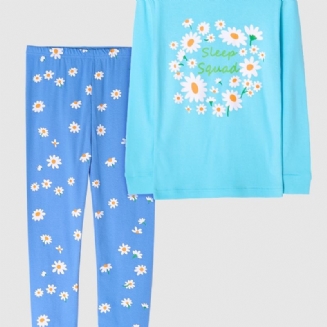 Dívčí Pyžamo Daisy Print Set Top & Kalhoty S Kulatým Výstřihem A Dlouhým Rukávem