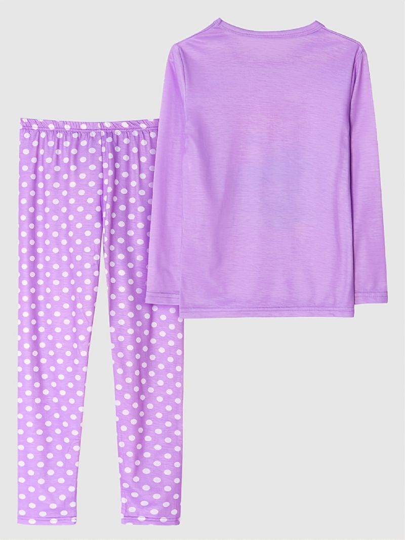 Dívčí Pyžamo Family Outfit Mořská Panna Potisk S Kulatým Výstřihem Dlouhý Rukáv Top & Puntíkaté Kalhoty Set Dětské Oblečení