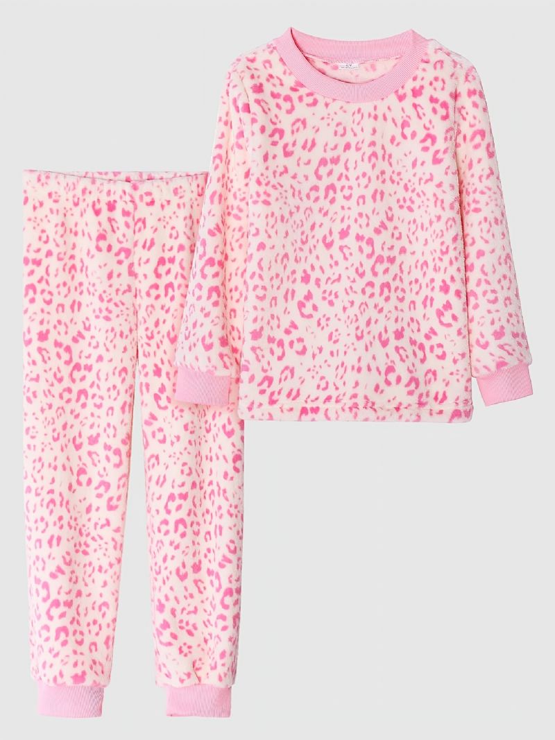 Dívčí Pyžamo Family Outfit Růžový Leopardí Kulatý Výstřih S Dlouhým Rukávem A Kalhotami Set Dětské Oblečení