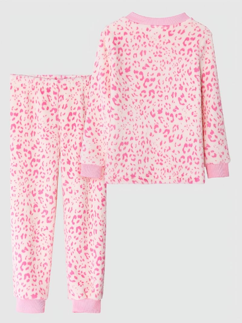 Dívčí Pyžamo Family Outfit Růžový Leopardí Kulatý Výstřih S Dlouhým Rukávem A Kalhotami Set Dětské Oblečení