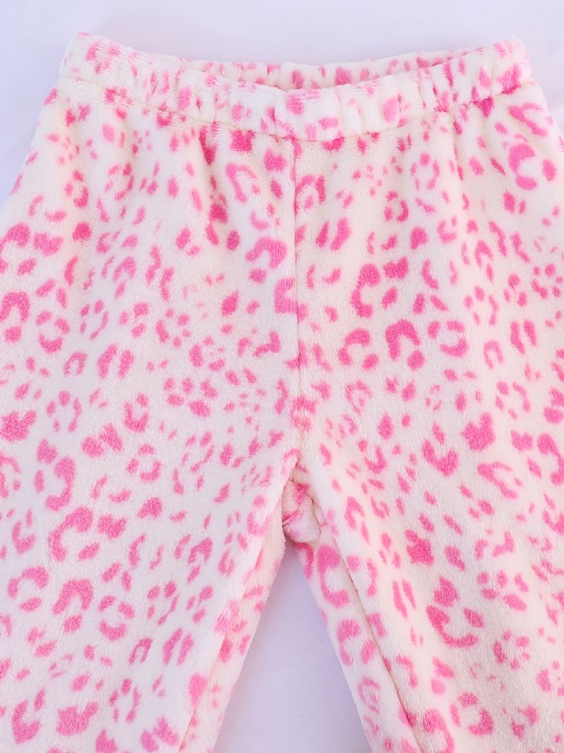 Dívčí Pyžamo Family Outfit Růžový Leopardí Kulatý Výstřih S Dlouhým Rukávem A Kalhotami Set Dětské Oblečení