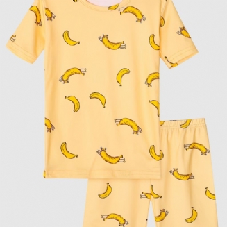 Dívčí Pyžamo Rodinné Oblečení Banánový Potisk Tričko A Šortky S Kulatým Výstřihem Sada Trička A Šortek Dětské