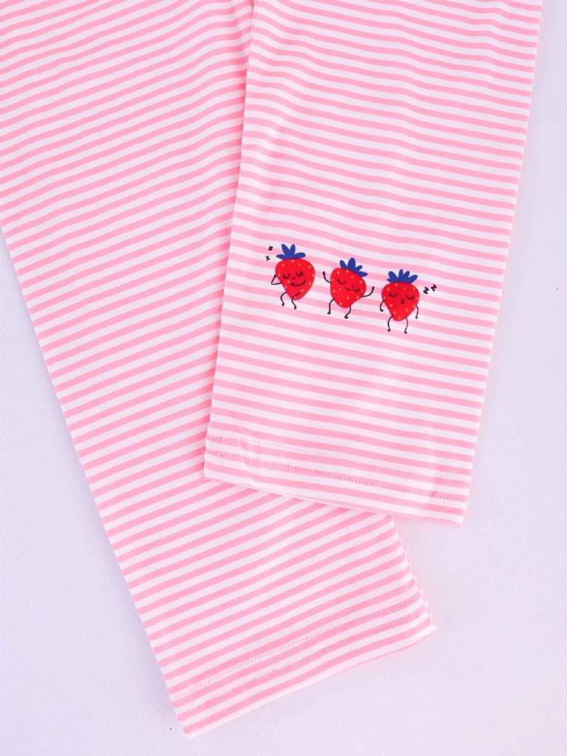 Dívčí Pyžamo Rodinné Oblečení Jahodový Dopisní Potisk Kulatý Výstřih Krátký Rukáv Top & Stripes Kalhoty Set