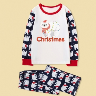 Dívčí Pyžamo Rodinný Outfit Vánoční Potisk S Kulatým Výstřihem Dlouhý Rukáv Top & Kalhoty Set Dětské Oblečení