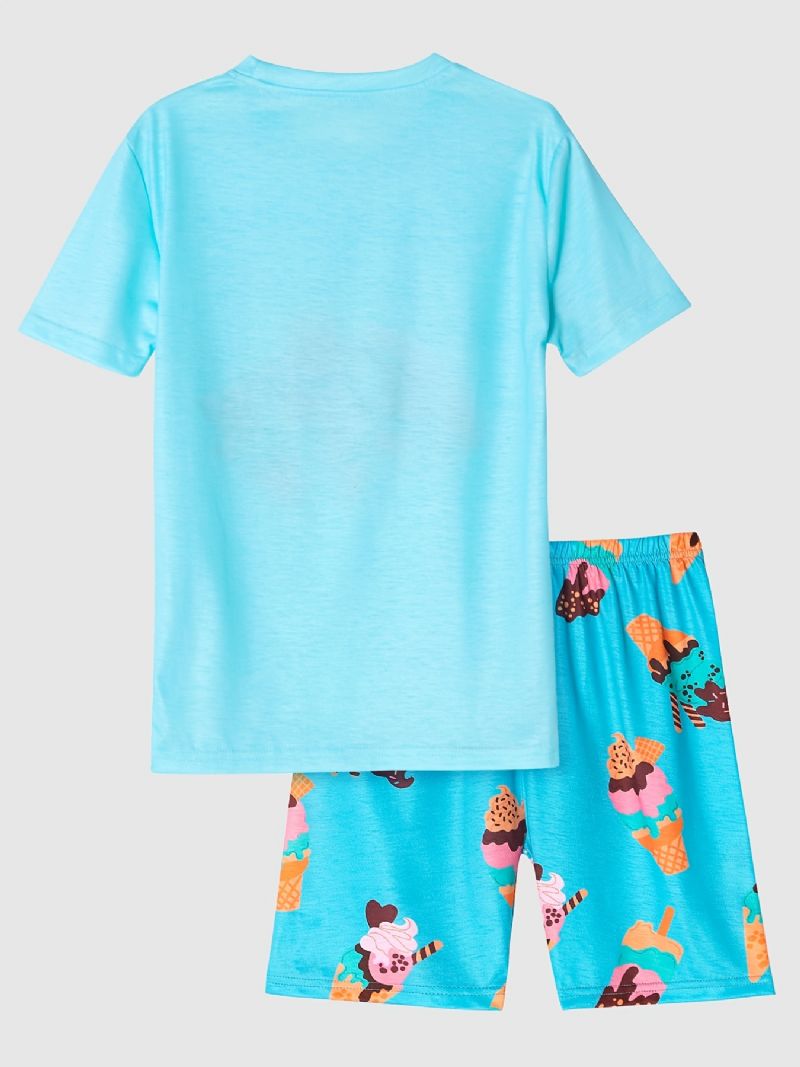 Dívčí Pyžamo Rodinný Outfit Zmrzlinový Potisk Kulatý Výstřih Sada Top A Šortek S Krátkým Rukávem Dětské Oblečení