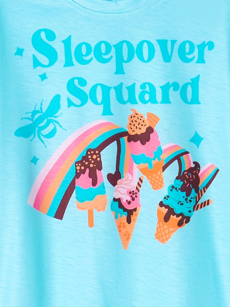 Dívčí Pyžamo Rodinný Outfit Zmrzlinový Potisk Kulatý Výstřih Sada Top A Šortek S Krátkým Rukávem Dětské Oblečení