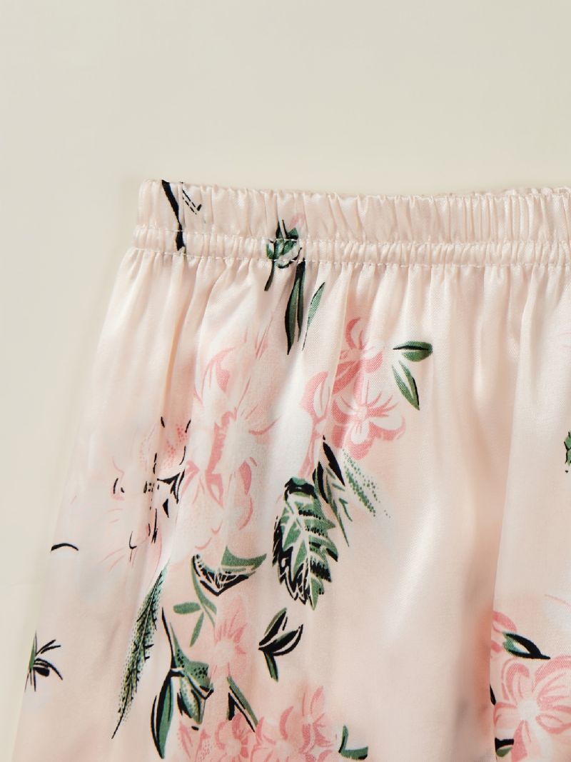 Dívčí Pyžamo S Květinovým Potiskem Rodinný Outfit Knoflíček S Výstřihem Do V Top S Dlouhým Rukávem A Elastickým Pasem Sada Kalhot Dětské Oblečení