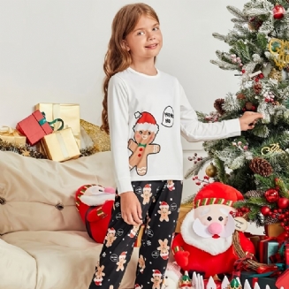 Dívčí Pyžamo Vánoční Potisk S Kulatým Výstřihem A Dlouhým Rukávem Set Top & Kalhoty