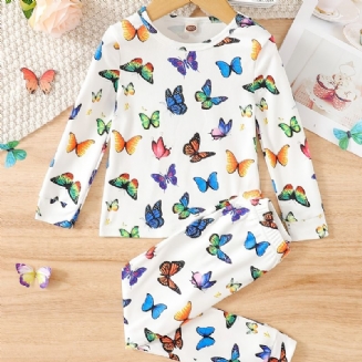 Dívčí Pyžamový Set S Dlouhým Rukávem A Padnoucími Kalhotami S Potiskem Motýlů