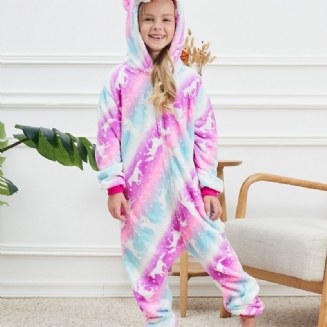 Dívčí Roztomilý Jednorožec Pyžamo S Kapucí Fleece Termo Kostým Pro Zimní Domácí Párty