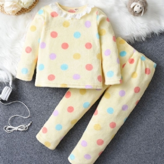 Dívčí Roztomilý Puntíkovaný Flanelový Pyžamový Set S Dlouhým Rukávem A Výstřihem Na Podzim A Zimu