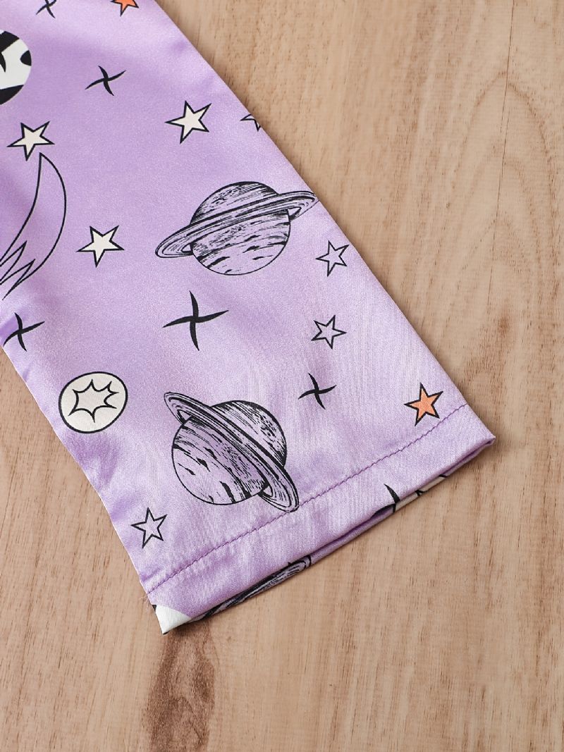 Dívčí Saténový Potisk Hvězdy Sada Pyžama Košile S Dlouhým Rukávem + Souprava Slušivých Kalhot Lounge Wear Domácí Oblečení Dětské