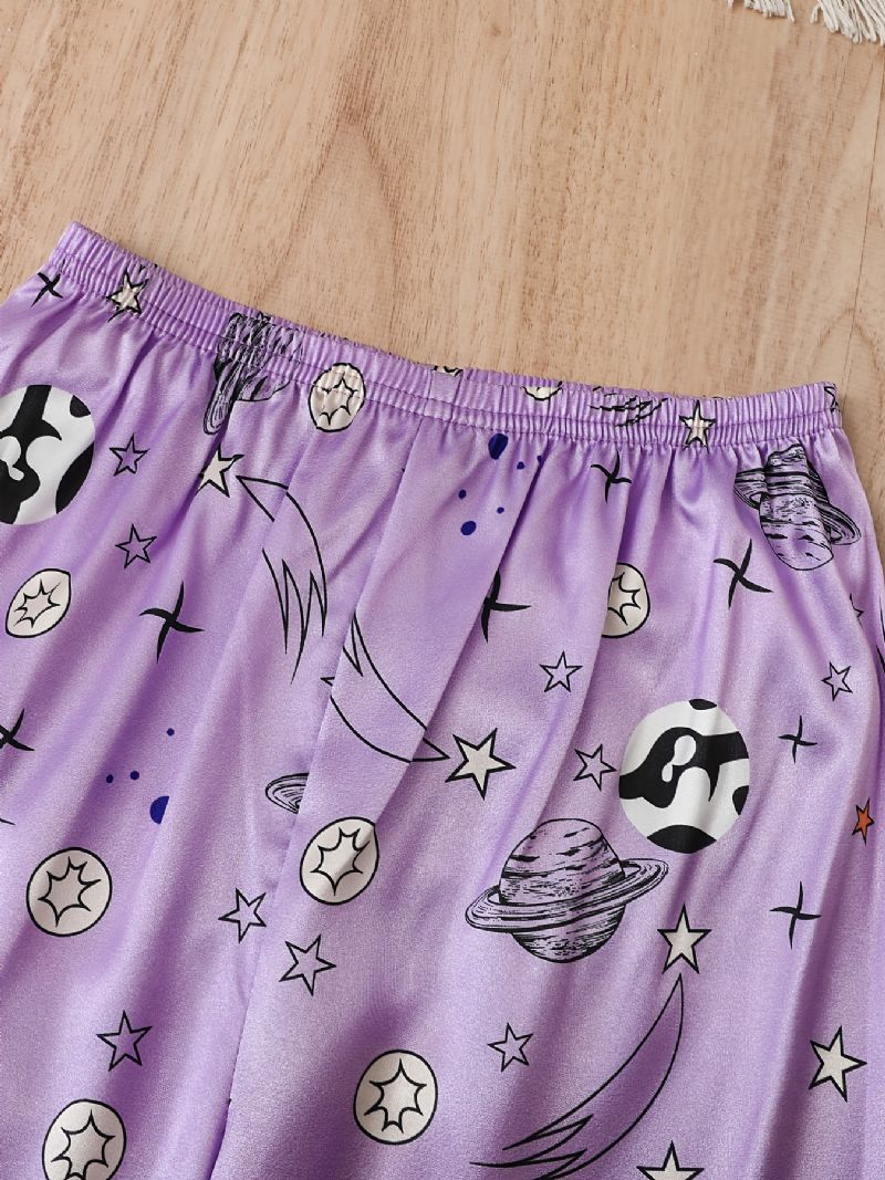 Dívčí Saténový Potisk Hvězdy Sada Pyžama Košile S Dlouhým Rukávem + Souprava Slušivých Kalhot Lounge Wear Domácí Oblečení Dětské