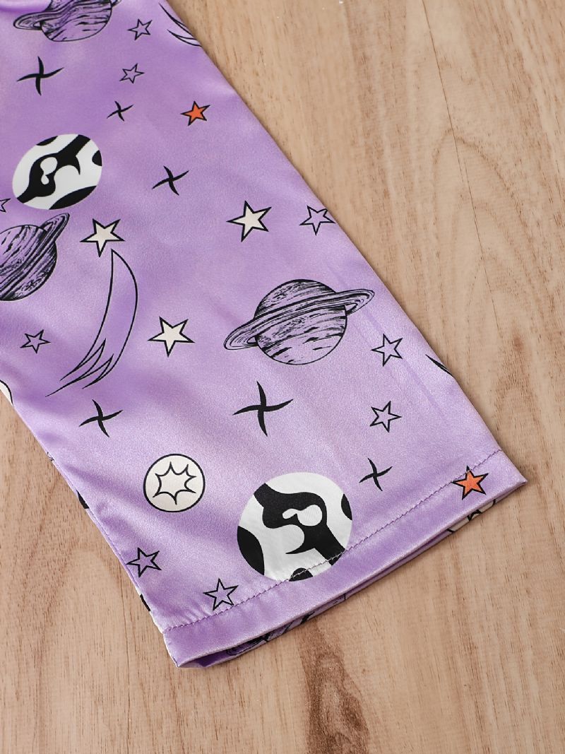 Dívčí Saténový Potisk Hvězdy Sada Pyžama Košile S Dlouhým Rukávem + Souprava Slušivých Kalhot Lounge Wear Domácí Oblečení Dětské