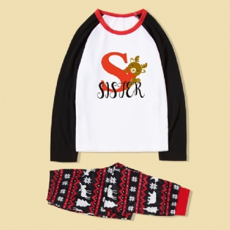 Dívčí Sestřihová Pyžama Rodinný Outfit Vánoční Dopisní Potisk S Kulatým Výstřihem Dlouhý Rukáv Top & Kalhoty Set Dětské Oblečení