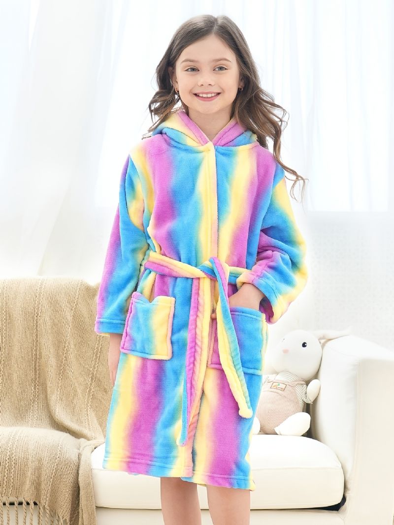 Dívčí Teplý Fleecový Župan Rainbow Galaxy Stripe Dětské Oblečení Na Spaní