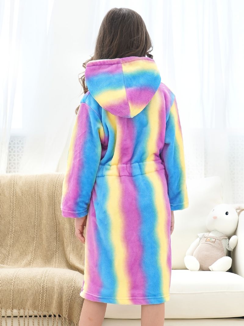 Dívčí Teplý Fleecový Župan Rainbow Galaxy Stripe Dětské Oblečení Na Spaní