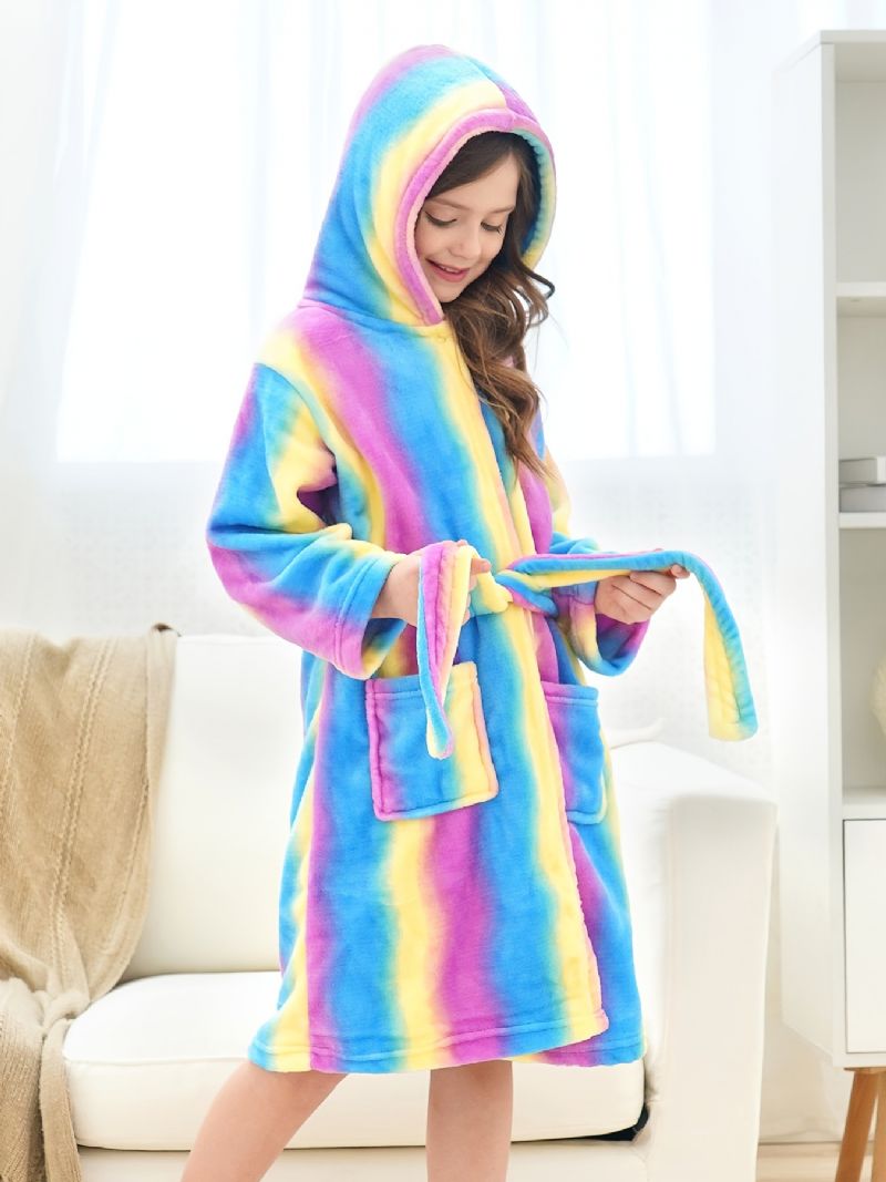 Dívčí Teplý Fleecový Župan Rainbow Galaxy Stripe Dětské Oblečení Na Spaní