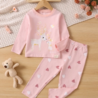 Dívčí Top S Kulatým Výstřihem A Dlouhým Rukávem + Kalhoty Pyžamo Set Animal Dětské Oblečení