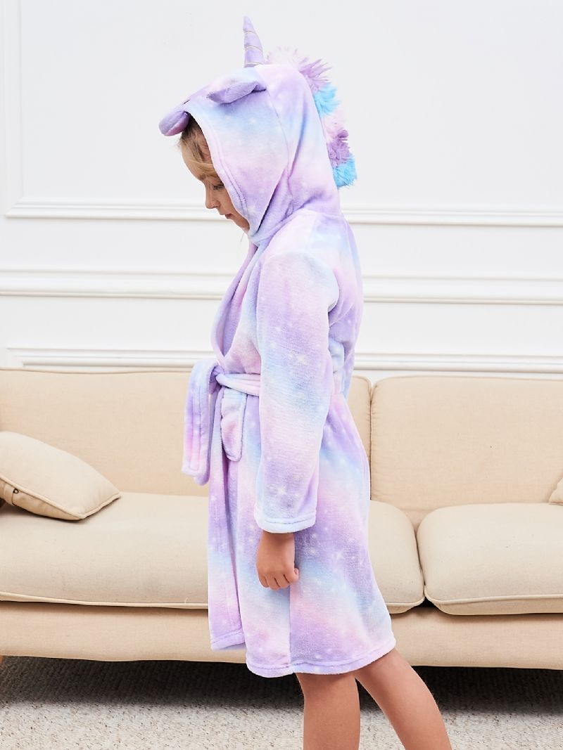 Dívčí Župan S Kapucí Jednorožec Jasně Fialový Galaxy Fleece Dětské Oblečení Na Spaní