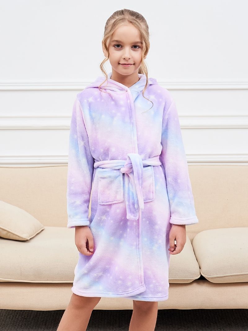 Dívčí Župan S Kapucí Jednorožec Jasně Fialový Galaxy Fleece Dětské Oblečení Na Spaní
