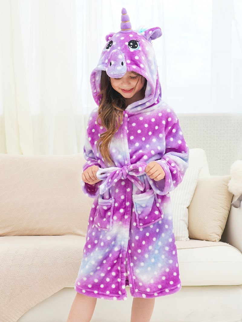 Dívčí Župan Unicorn S Kapucí Fialová Galaxy Dots Fleece Dětské Oblečení Na Spaní
