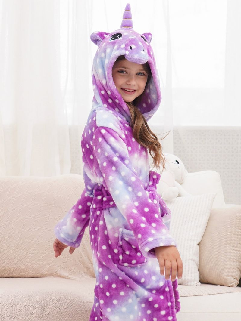 Dívčí Župan Unicorn S Kapucí Fialová Galaxy Dots Fleece Dětské Oblečení Na Spaní