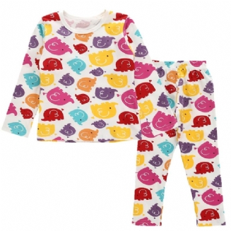 Děti Chlapci Pyžama Animal Cartoon Print Set Kalhoty S Kulatým Výstřihem A Dlouhým Rukávem