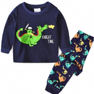 Dětské Chlapecké Pyžamo Kreslený Potisk Dinosaura S Kulatým Výstřihem Dlouhý Rukáv Top A Kalhoty