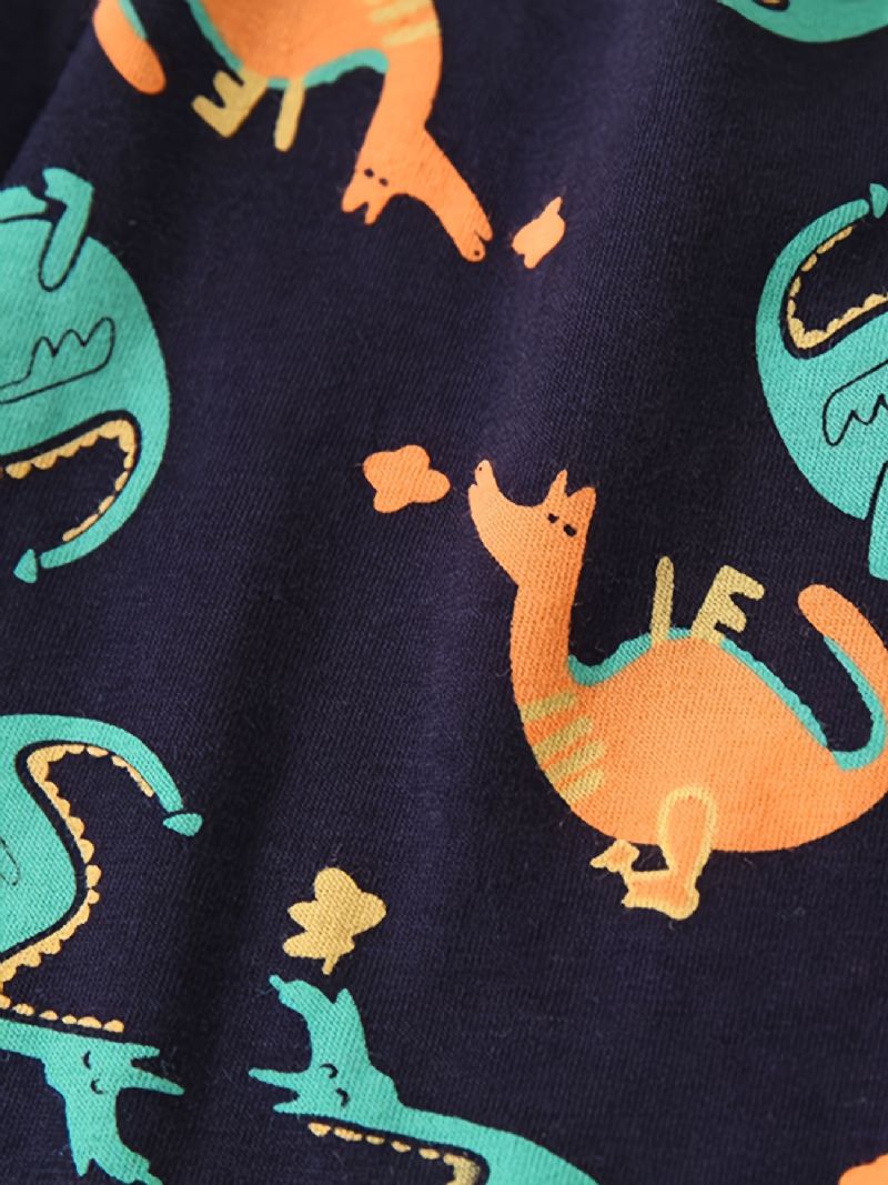 Dětské Chlapecké Pyžamo Kreslený Potisk Dinosaura S Kulatým Výstřihem Dlouhý Rukáv Top A Kalhoty