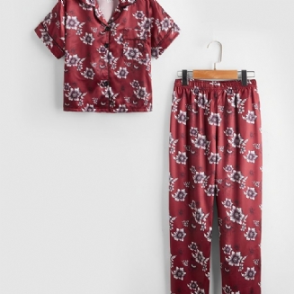Dětské Dívky Chlapci Květinový Vzor Saténové Společenské Oblečení Domácí Top A Ladící Kalhoty Set Pyžamo