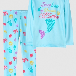 Dětské Dívčí Pyžamo Rodinný Outfit Mořská Panna Potisk S Kulatým Výstřihem Dlouhý Rukáv Top & Kalhoty Set Oblečení