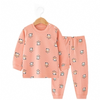 Dětské Dívčí Pyžamo S Kresleným Potiskem S Kulatým Výstřihem A Dlouhým Rukávem Set Top & Kalhoty