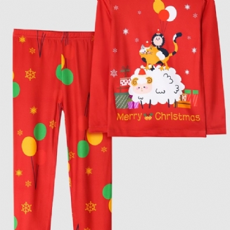 Dětské Dívčí Pyžamo Vánoční Sada S Kulatým Výstřihem A Dlouhým Rukávem Se Zvířaty