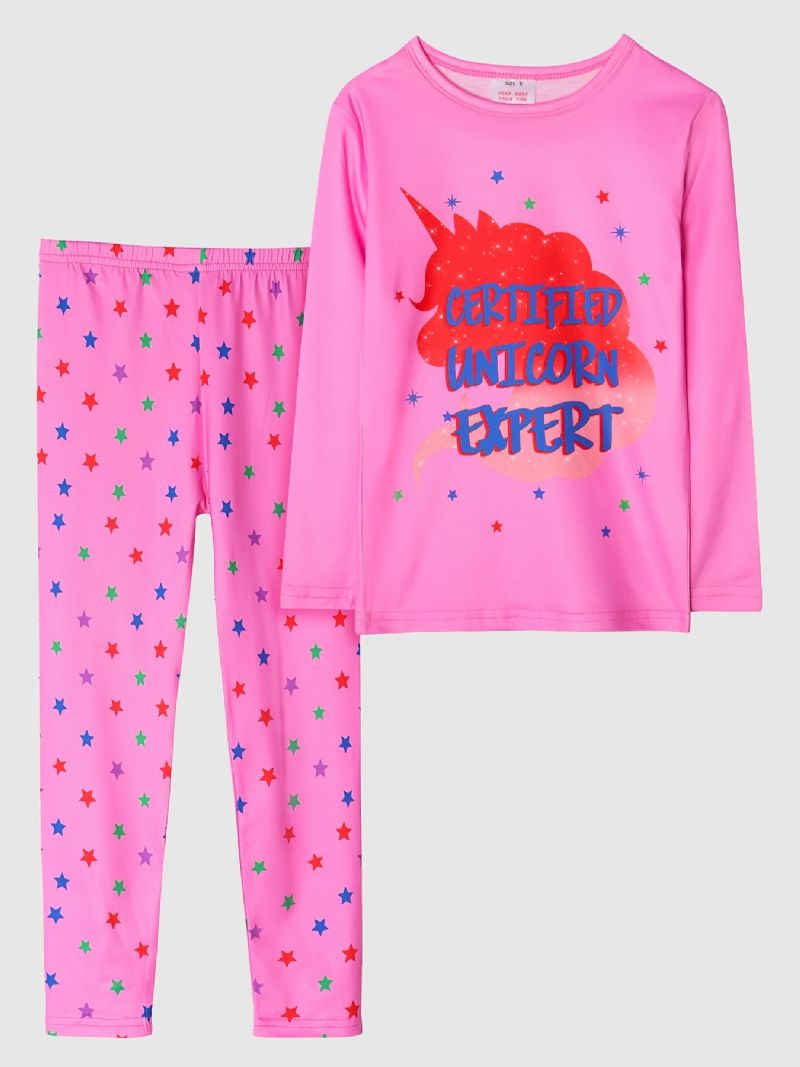 Dětské Dívčí Pyžamové Růžové Jednorožce S Kulatým Výstřihem Kalhoty S Dlouhým Rukávem