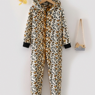 Dětské Flanelové Pyžamo S Kapucí Na Zip S Leopardím Vzorem