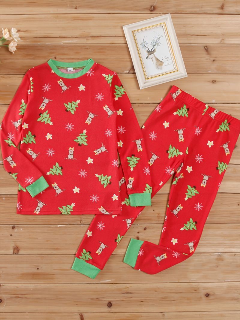 Dětské Ležérní Roztomilé Vánoční Pyžamové Kalhoty S Dlouhým Rukávem S Výstřihem