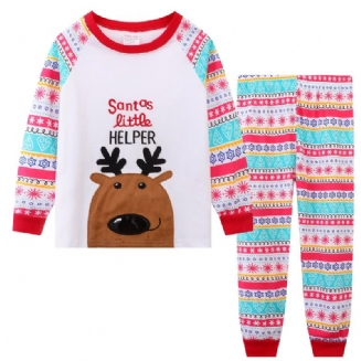 Dětské Pyžamo Rodinný Vánoční Outfit Potisk S Kulatým Výstřihem Dlouhý Rukáv Top & Kalhoty Set Dívky Chlapci Oblečení
