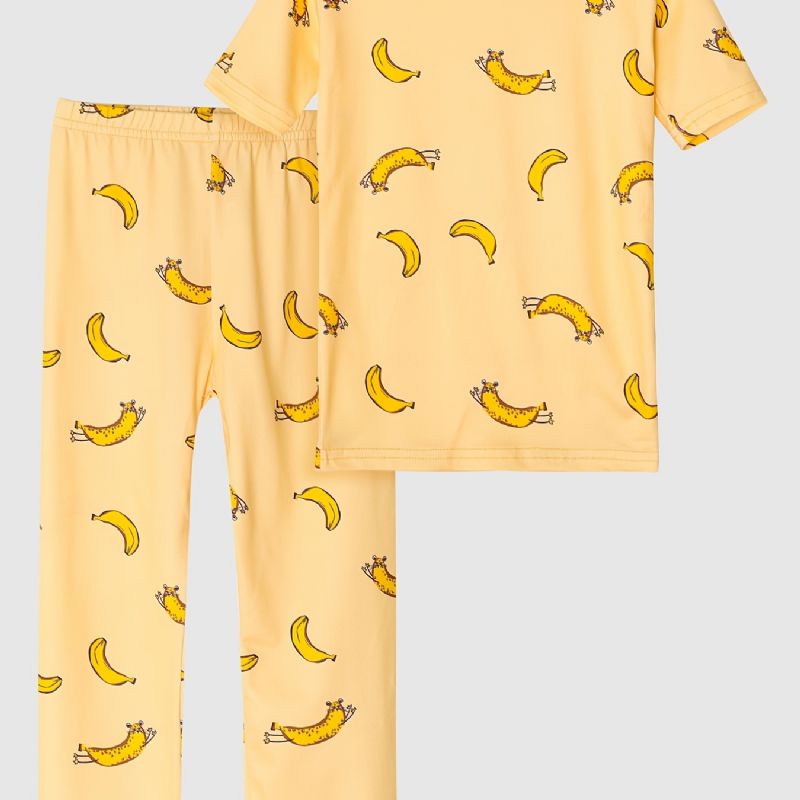 Dětské Pyžamo S Banánovým Potiskem Kulatý Výstřih Krátký Rukáv A Kalhoty Pro Chlapce Dívky