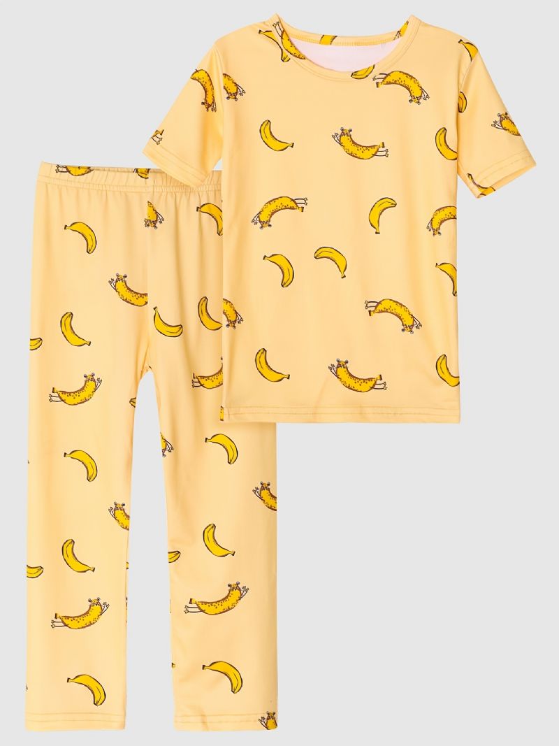 Dětské Pyžamo S Banánovým Potiskem Kulatý Výstřih Krátký Rukáv A Kalhoty Pro Chlapce Dívky